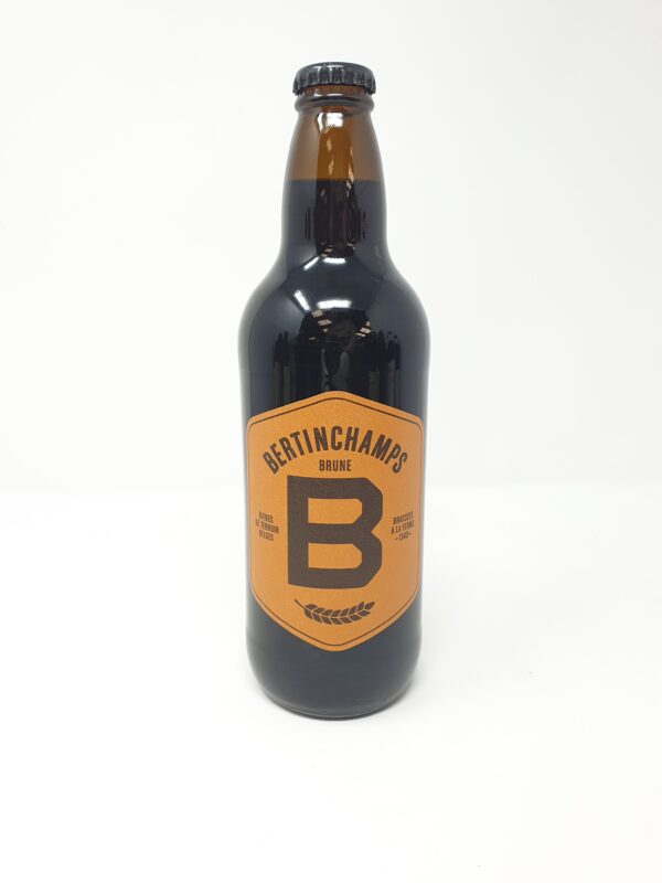 Bertinchamps brune 50cl – Bière Brune à l’ancienne aux odeurs de café.  - Degré d’alcool : 7 % – Ferme de Bertinchamps