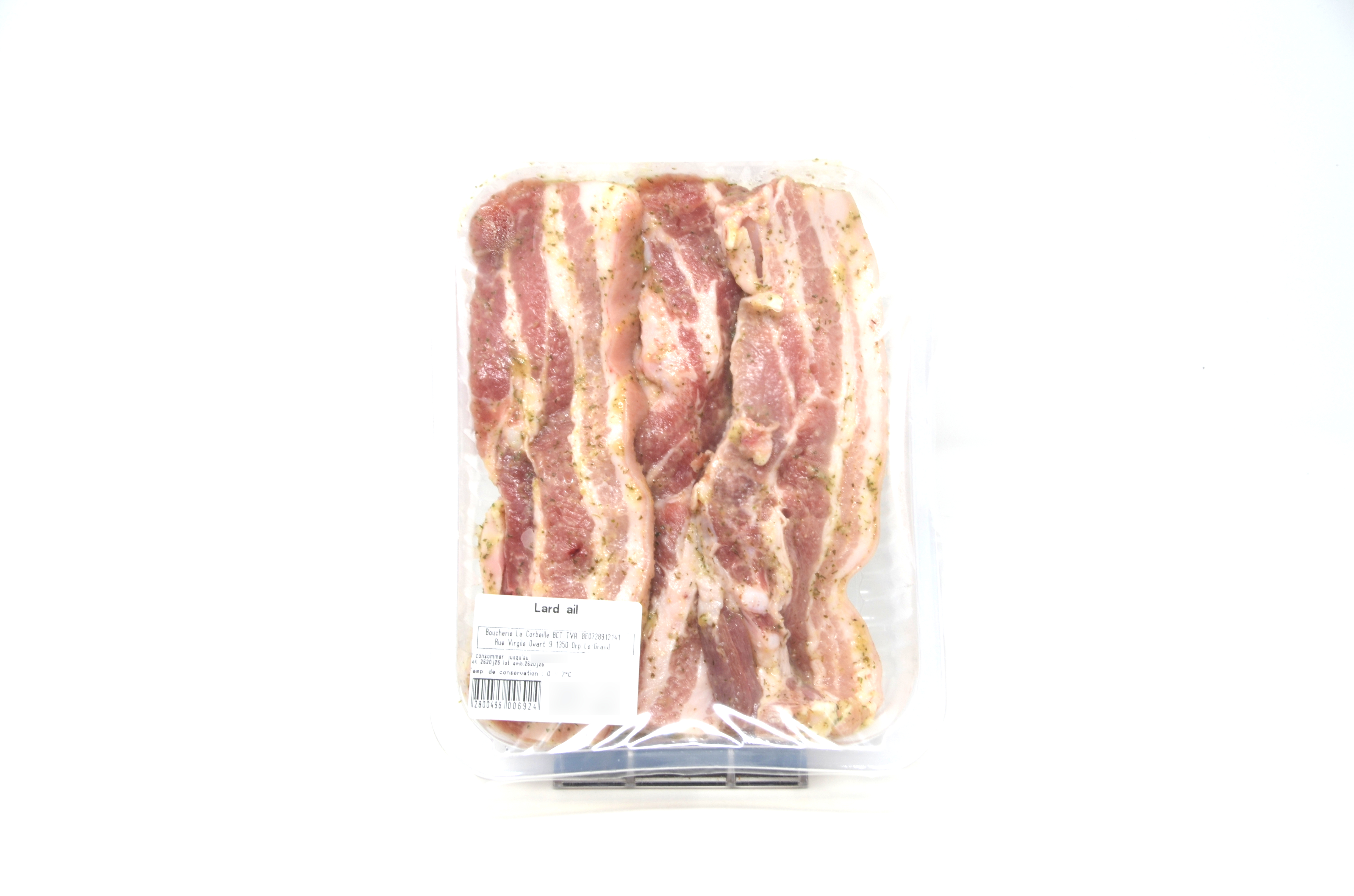 Lard à l'ail 3 à 4 tranches épaisses +/- 450g boucherie La Corbeille – - – Boucherie La Corbeille Lard à l'ail 3 à 4 tranches épaisses +/- 450g boucherie La Corbeille – - – Boucherie La Corbeille