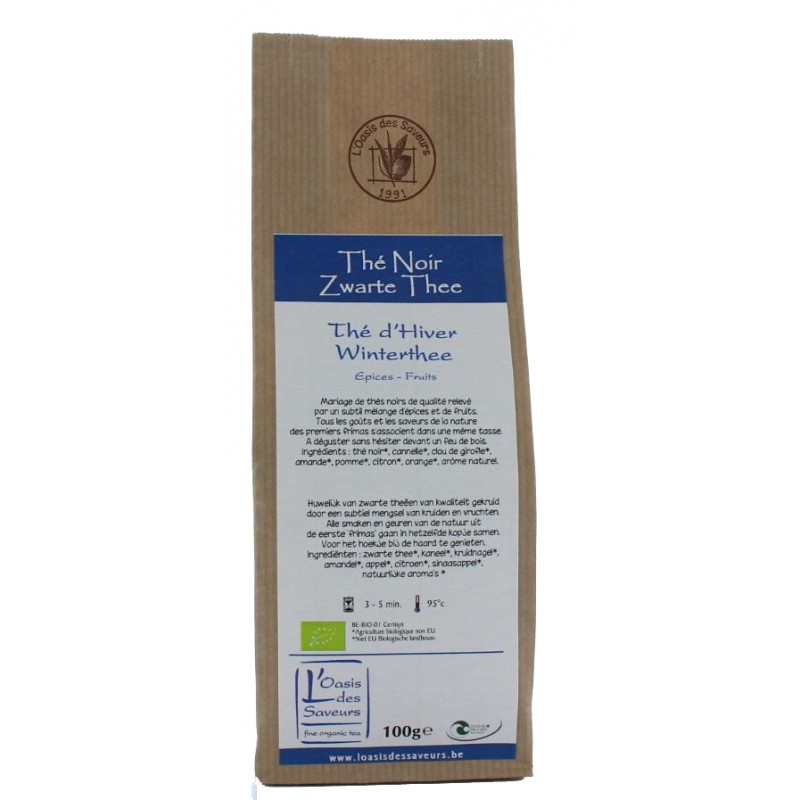 Thé d'Hiver 100g Oasis des Saveurs Bio – Un mélange de thés noirs aromatisés et épicés pour les journées froides au coin du feu. – L'oasis des saveurs