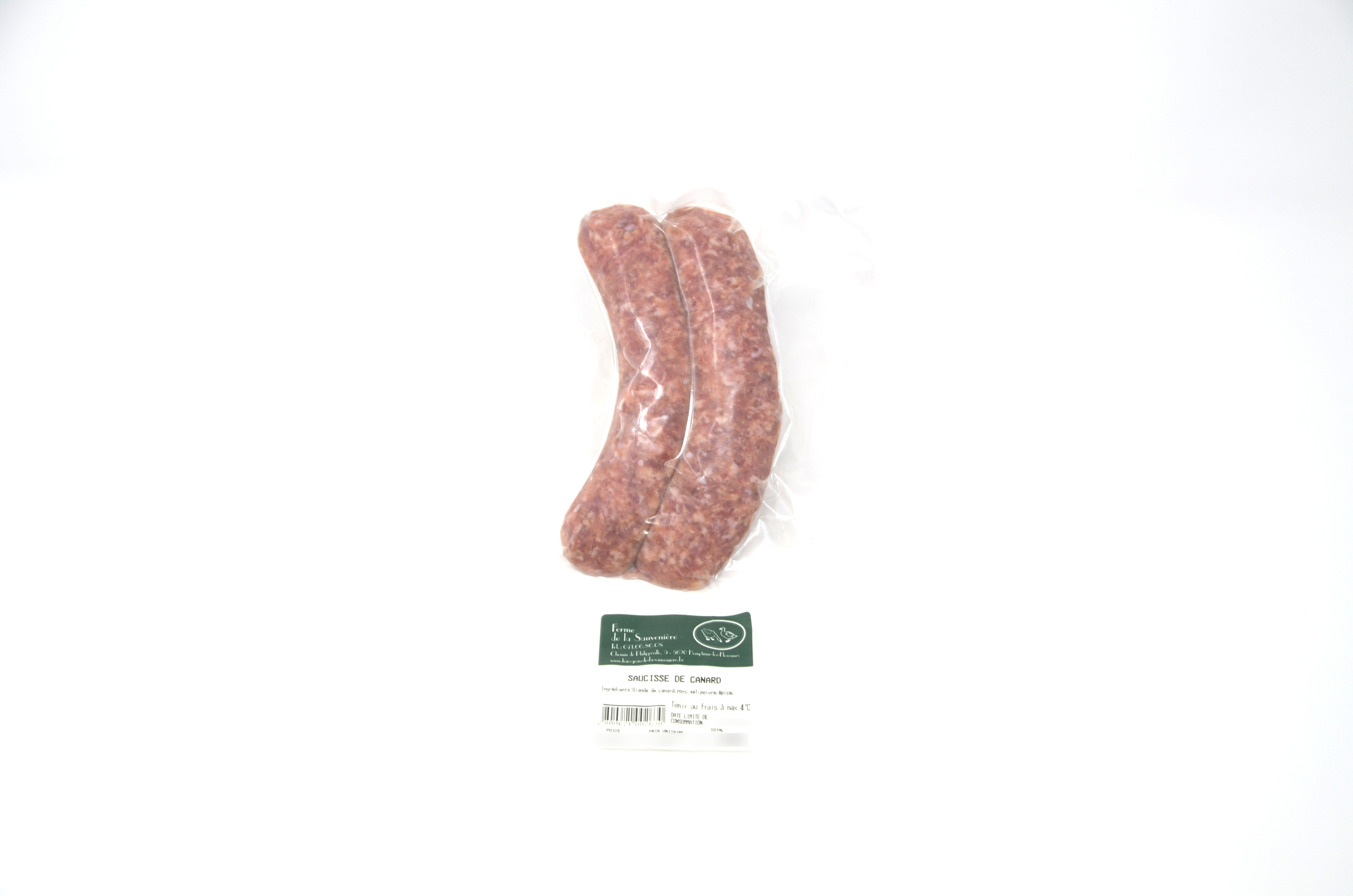 Saucisse de canard 2pc +/- 300g – - – Ferme de la Sauvenière Saucisse de canard 2pc +/- 300g – - – Ferme de la Sauvenière