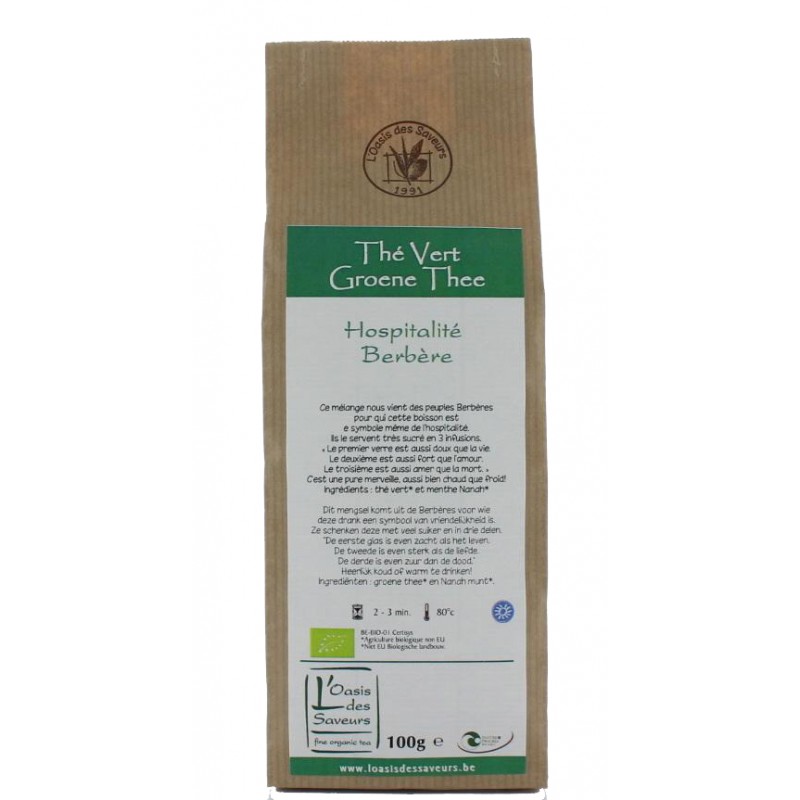 Thé Vert "Hospitalité Berbère" 100g Oasis des Saveurs Bio – Un thé vert à la menthe