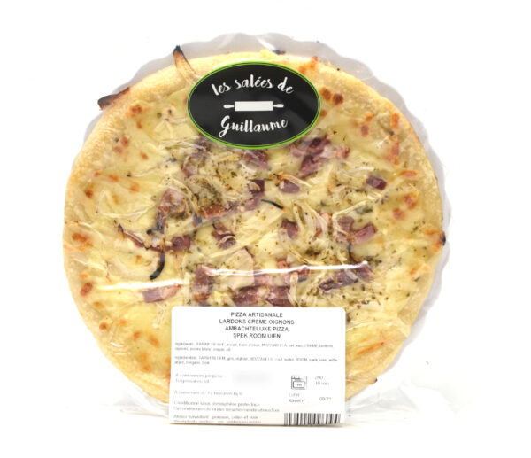 Pizza Lardons-crème-oignons diamètre 23cm Les Salées de Guillaume – - – Les salées de Guillaume