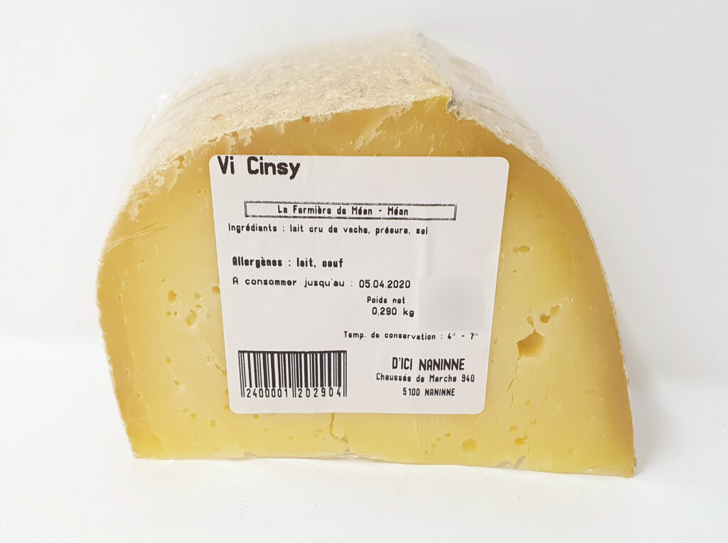Vi Cinsy  +/- 250 g la fermière de Méan – Le « Parmesan » belge ! – Fromage fabriqué à partir de lait entier cru de vache. – Ferme fromagère de Méan